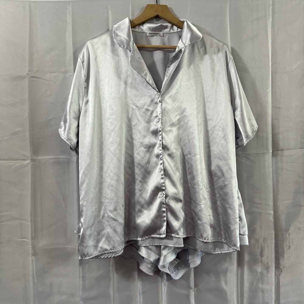 HOTOUCH Womens XXL Silver Satin Shorts Pajamas Nightwear Set Sleepwear Pjs‎
